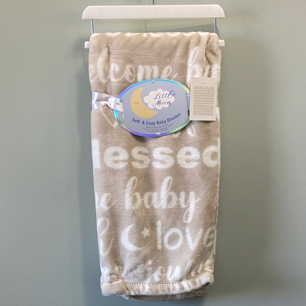 Little Moon Beige and White Baby Blanket